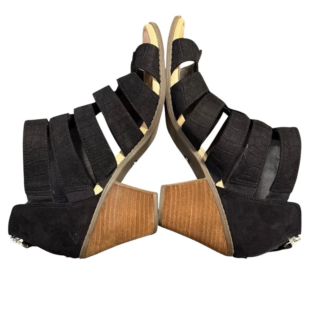 Dr. Scholl's Chaser Black Strappy Sandals 9.5M Block Heel‎ Comfort Zip